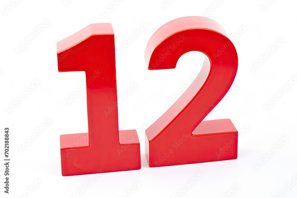 Red Number 12 Twelve On White