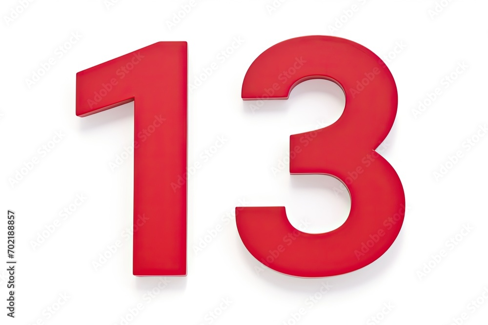 Red Number 13 Thirteen On White Background Red Number 13 Thirteen On White Background