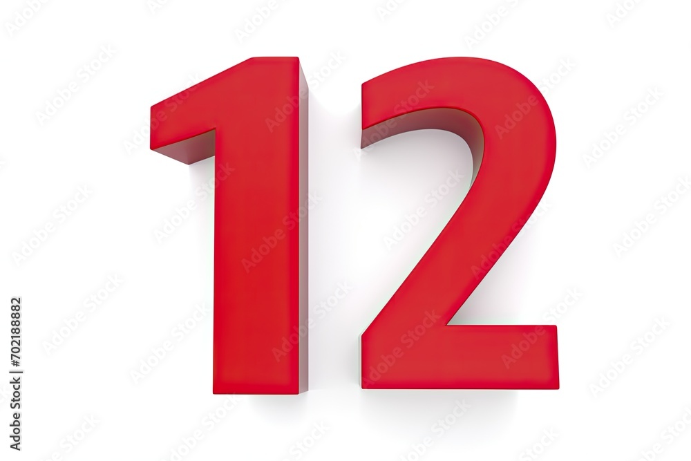 Red Number 12 Twenty One On White Background Red Number 12 Twenty One On White Background
