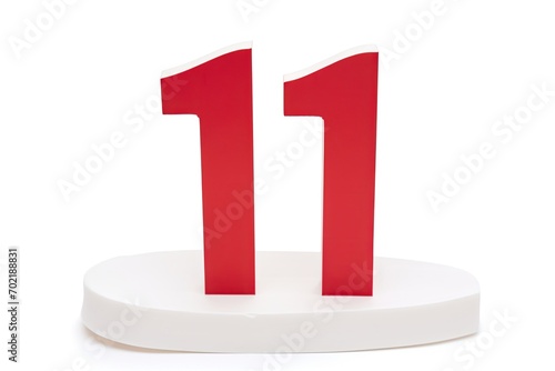 Red Number 11 Eleven On White Background photo
