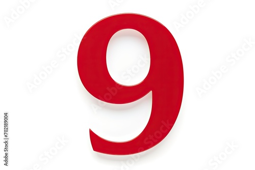 Red Number 9 Nine On White