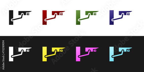 Set Security camera icon isolated on black and white background.  Vector