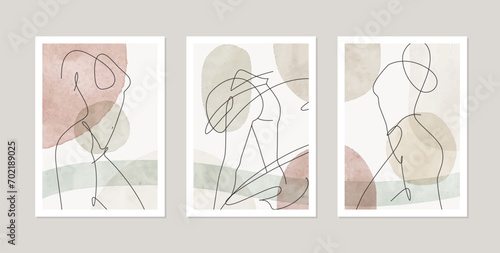 Elegant line art of erotic woman figures and abstract shapes. Contemporary poster design of female silhouettes in trendy style for wall decoration, postcard or brochure cover design.  photo
