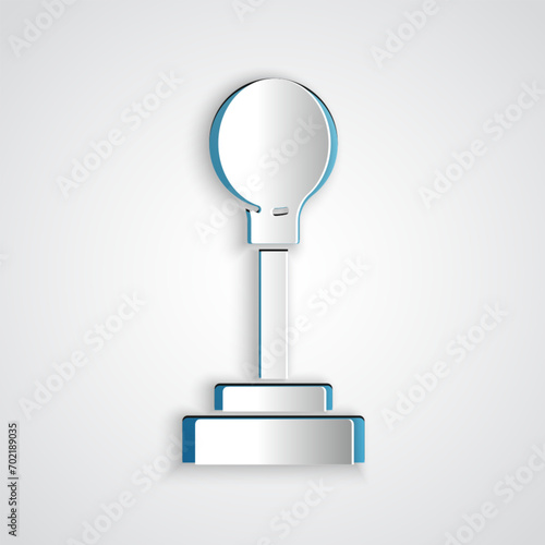 Paper cut Gear shifter icon isolated on grey background. Manual transmission icon. Paper art style. Vector