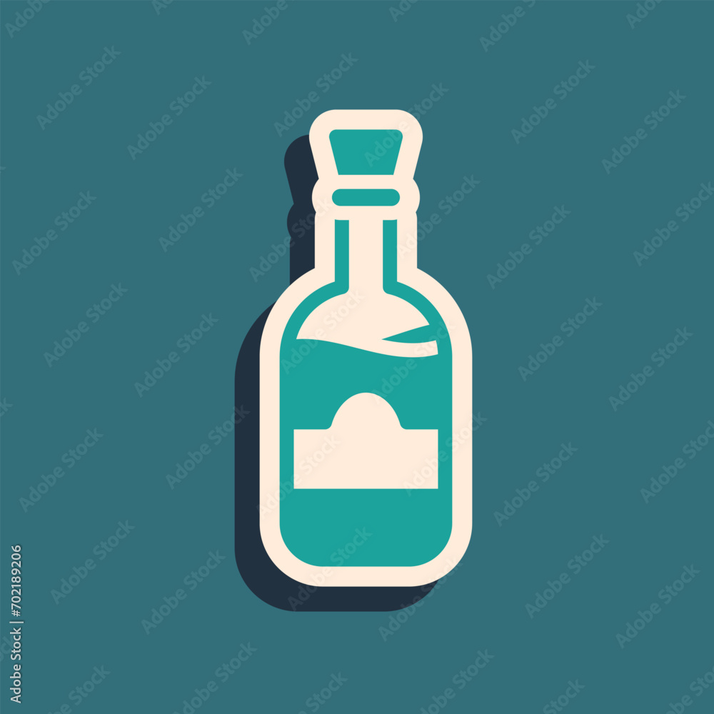 Green Bottles of wine icon isolated on green background. Long shadow style. Vector Green Bottles of wine icon isolated on green background. Long shadow style. Vector