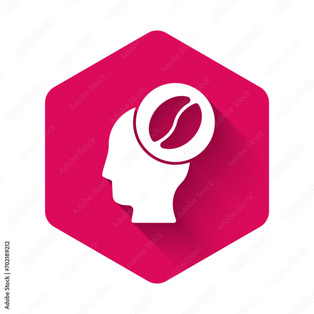 White Barista icon isolated with long shadow. Pink hexagon button. Vector White Barista icon isolated with long shadow. Pink hexagon button. Vector