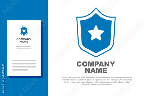 Blue Police badge icon isolated on white background. Sheriff badge sign. Shield with star symbol. Logo design template element. Vector