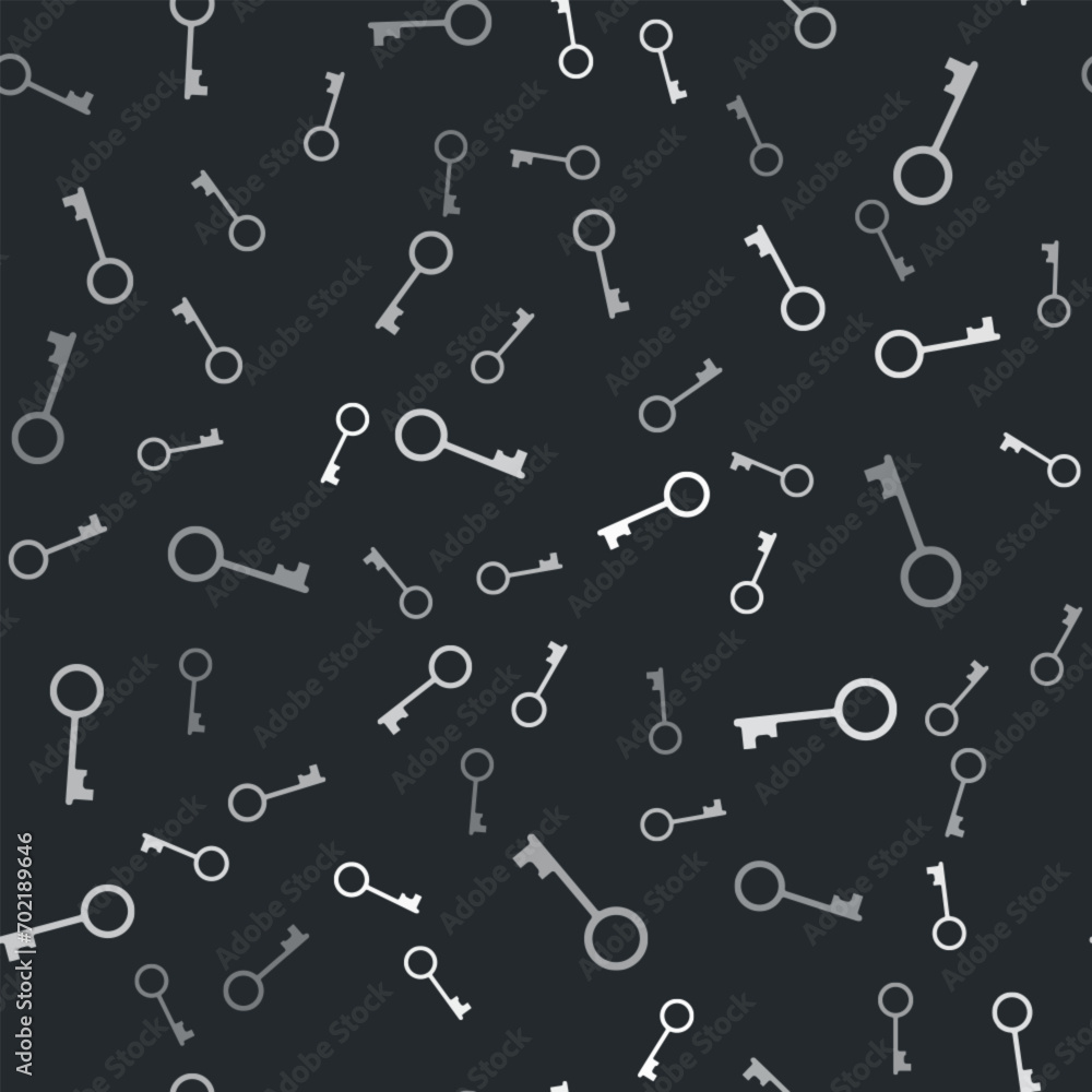 Grey Old key icon isolated seamless pattern on black background. Vector Grey Old key icon isolated seamless pattern on black background. Vector
