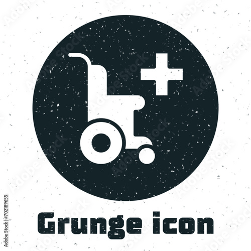Grunge Wheelchair for disabled person icon isolated on white background. Monochrome vintage drawing. Vector