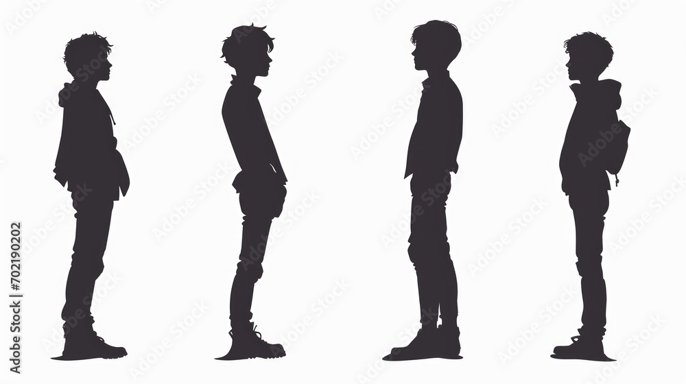 Silhouette of a boy in different poses. illustration. Generative AI