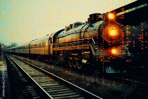 Pixelated image of a retro train, evoking the golden age of locomotives with pixel graphics.