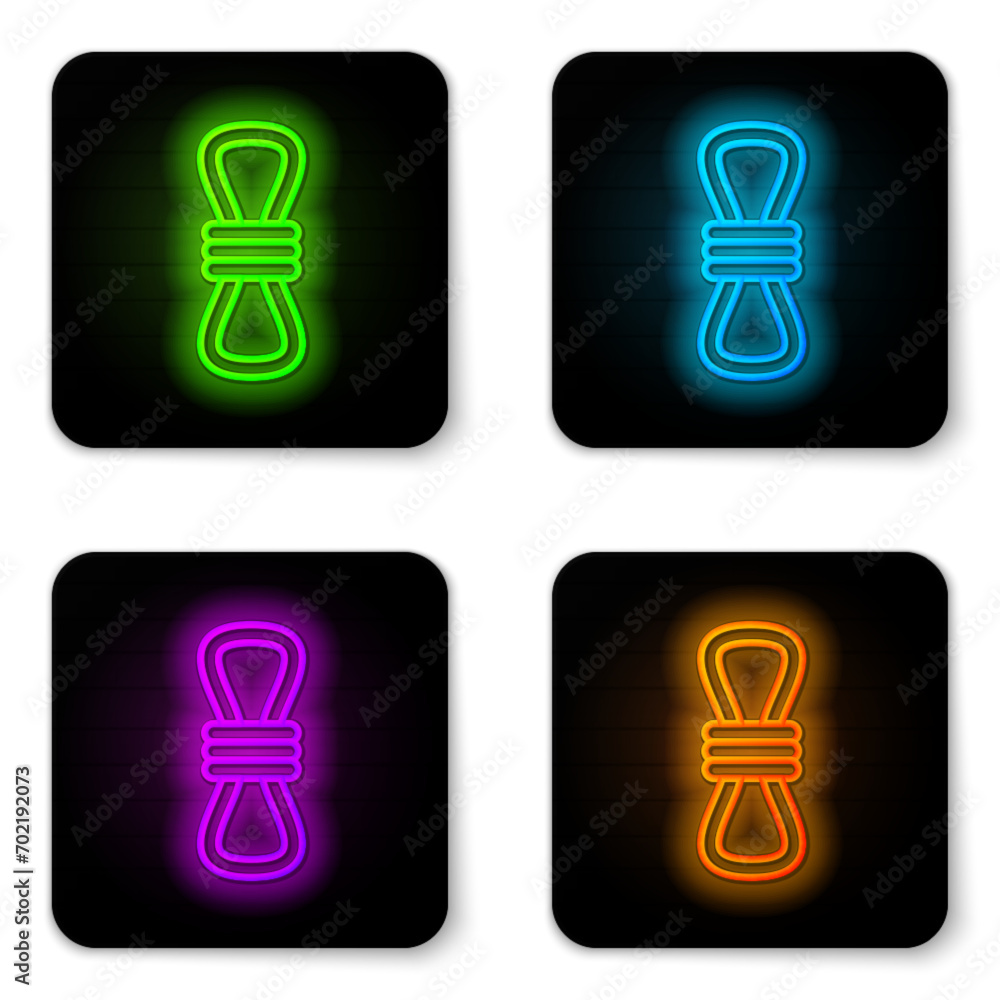 Glowing neon line Climber rope icon isolated on white background. Extreme sport. Sport equipment. Black square button. Vector Illustration Glowing neon line Climber rope icon isolated on white background. Extreme sport. Sport equipment. Black square button. Vector Illustration