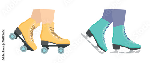 Vector skates and rollers. Set. Walk in the fresh air. Illustration on a white isolated background