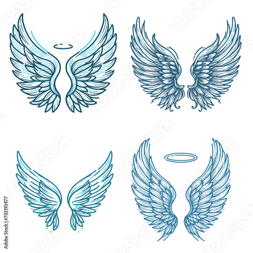 watercolor paint angel wings one line drawn for holiday card decor