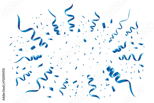 Blue confetti isolated on white background, congratulations confetti, celebration confetti, vector, confetti explosion, streamers, ribbons, clipart for Carnival, Holiday, Christmas, New year, sale,