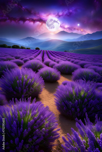 lavender field stars  sunset  warm sunlight  balloons
