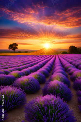lavender field stars, sunset, warm sunlight, balloons