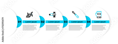 Set line Gloves, Screwdriver, Bicycle chain with gear and frame icon. Vector