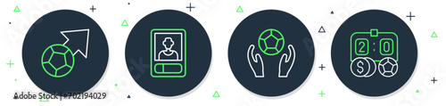 Set line Football or soccer card, Soccer football,  and betting money icon. Vector