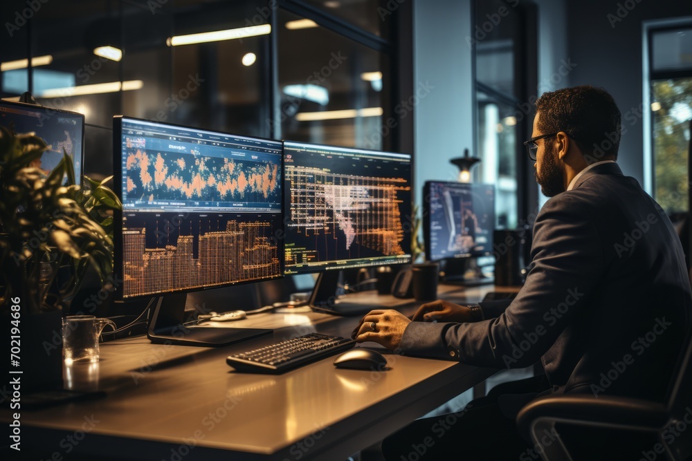 Modern office setup with professionals working on financial analysis using digital tools, Generative AI Modern office setup with professionals working on financial analysis using digital tools, Generative AI