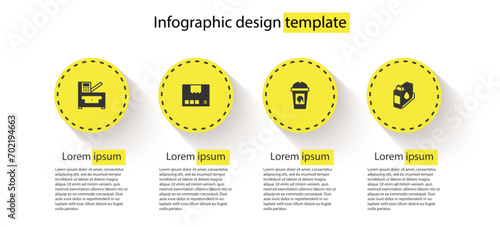 Set Copy machine, Carton cardboard box, Coffee cup go and Printer ink cartridge. Business infographic template. Vector