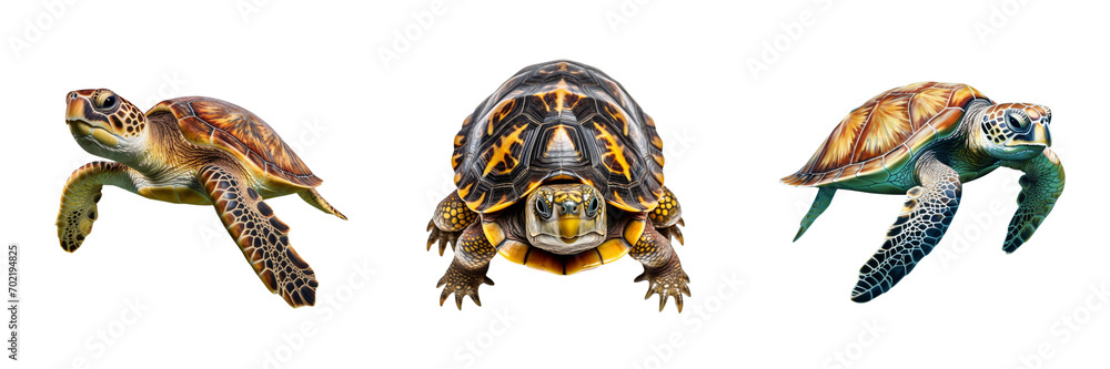 A set of turtles isolated on a transparent background in the top view. PNG A set of turtles isolated on a transparent background in the top view. PNG