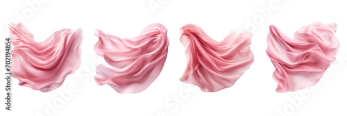 Set of flying pink Silk fabric waving on a transparent background in the top view. PNG photo