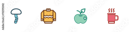 Set Mushroom, Sweater, Apple and Cup of tea icon. Vector