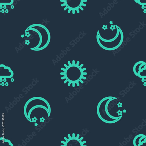 Set line Sun  Moon and stars and Cloud with rain moon on seamless pattern. Vector