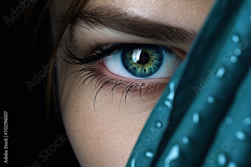 Close up photograph of a beautiful female eye symbolizing envy photo