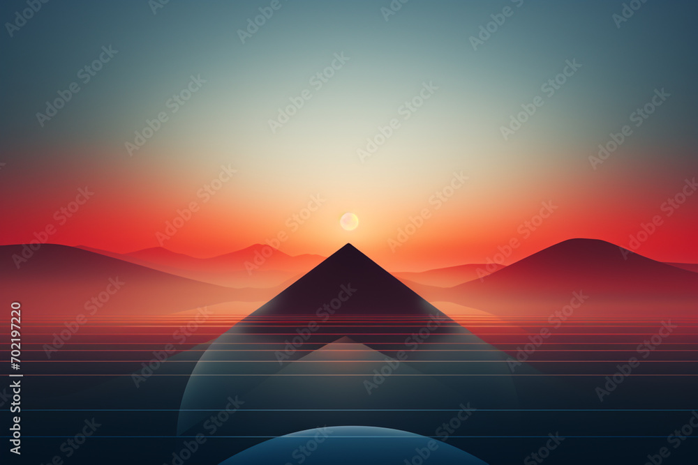 Geometric interpretation of a sunrise, using basic shapes and gradients.