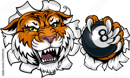 Tiger Angry Pool 8 Ball Billiards Mascot Cartoon
