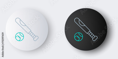 Line Baseball bat with ball icon isolated on grey background. Colorful outline concept. Vector