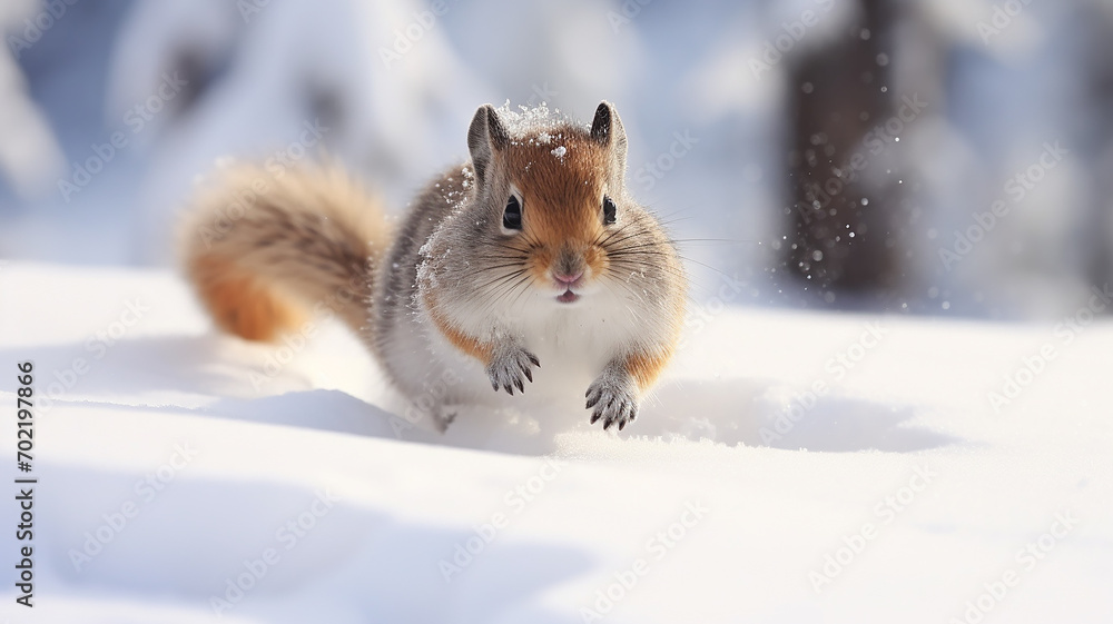 cute hamster running through fluffy winter snow, cold season, rodent in the wild nature cute hamster running through fluffy winter snow, cold season, rodent in the wild nature