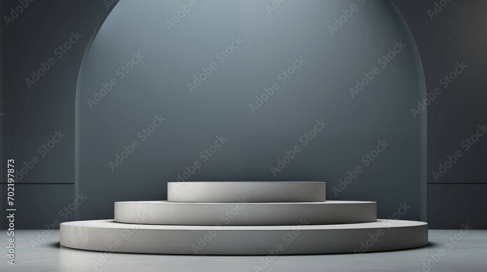 Podium pedestal with the arch wall in hallway room. Podium pedestal with the arch wall in hallway room.