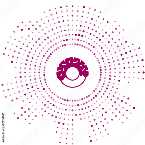 Purple Donut with sweet glaze icon isolated on white background. Abstract circle random dots. Vector