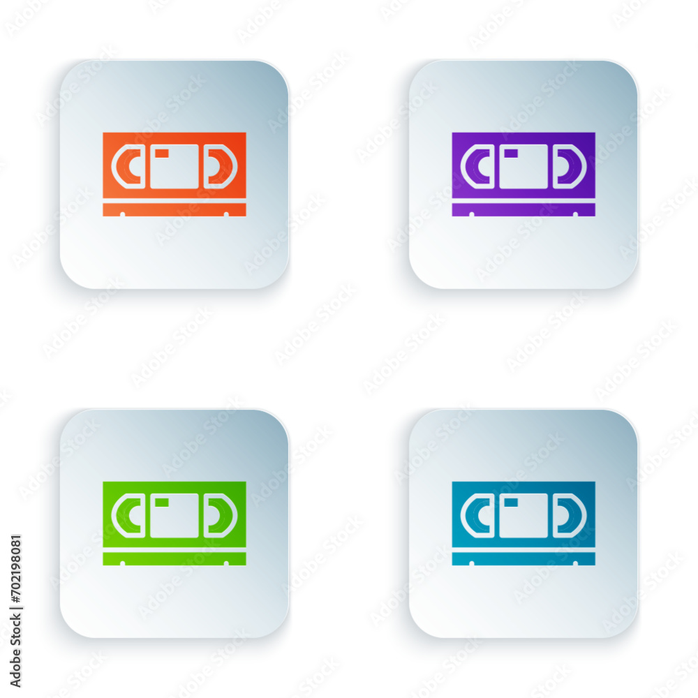 Color VHS video cassette tape icon isolated on white background. Set colorful icons in square buttons. Vector Color VHS video cassette tape icon isolated on white background. Set colorful icons in square buttons. Vector