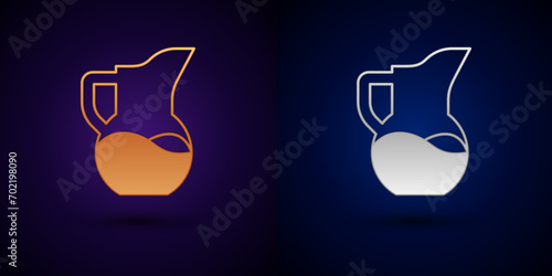 Gold and silver Milk jug or pitcher icon isolated on black background.  Vector