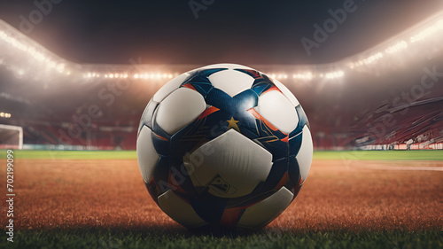 Soccer ball on dark stadium background on grasses,Nighttime, Action, Play, Recreation, Athletic, Soccer Match © muhammadjunaidkharal