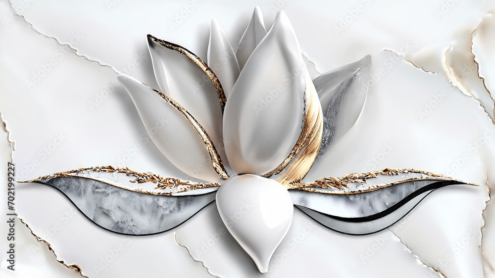 Tapeta, biały kwiat magnolia, abstrakcyjny wzór kwiatowy.. Generative AI - obrazy, fototapety, plakaty 