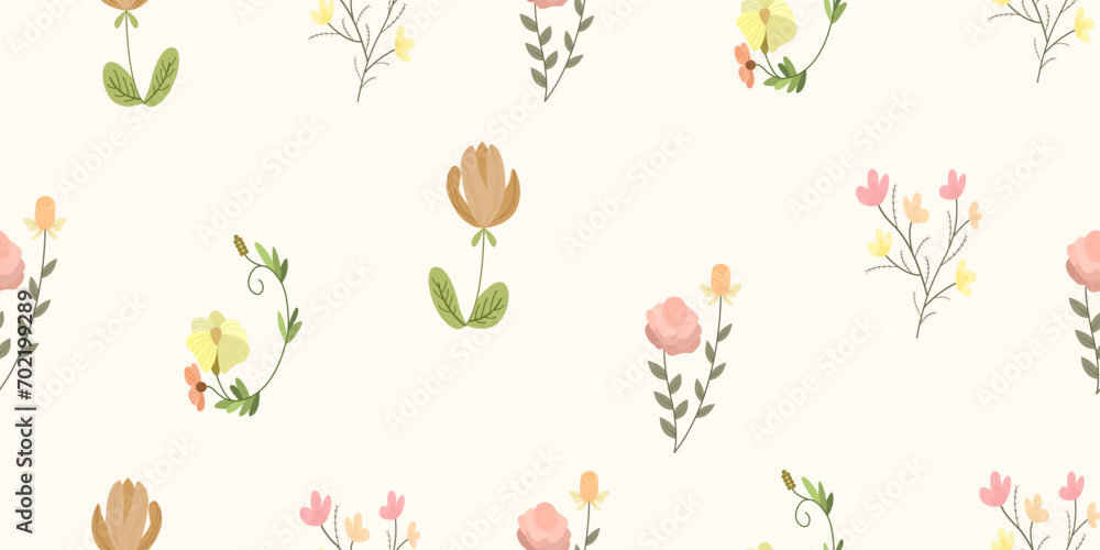 vector pattern of various types of flowers and shapes. vector floral pattern. Design for wallpaper, wrapping paper, background, fabric. Vector seamless pattern with decorative climbing flowers