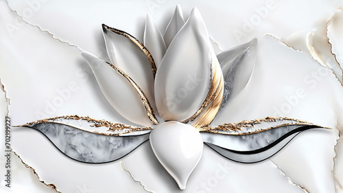 Tapeta, biały kwiat magnolia, abstrakcyjny wzór kwiatowy.. Generative AI