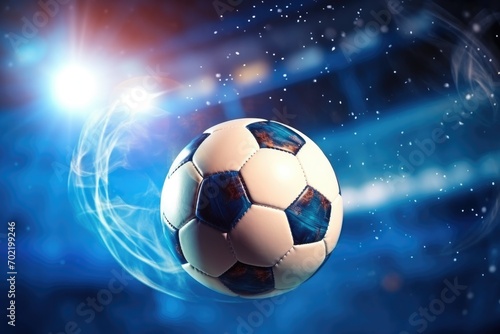 Football sport ball in action during match at the stadium, colorful. Generative Ai. © annamaria