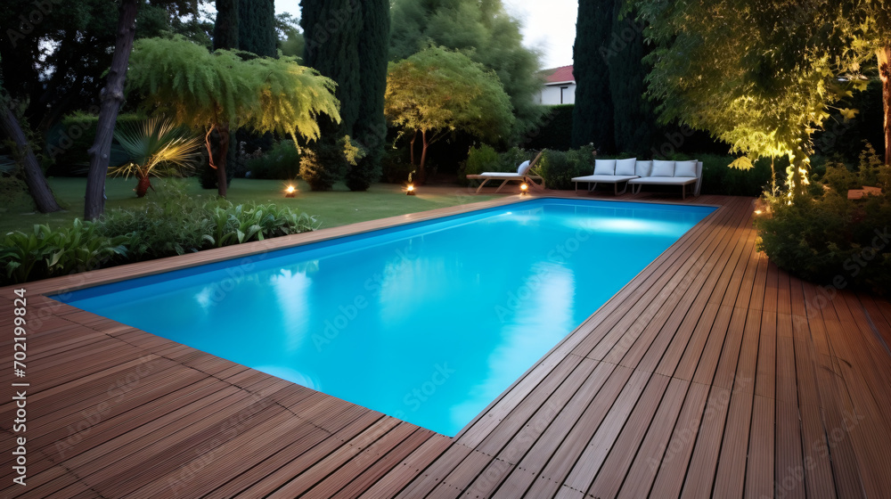 Wooden floor swimming pool