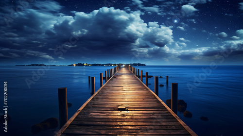 Wooden pier on the Baltic Sea at night