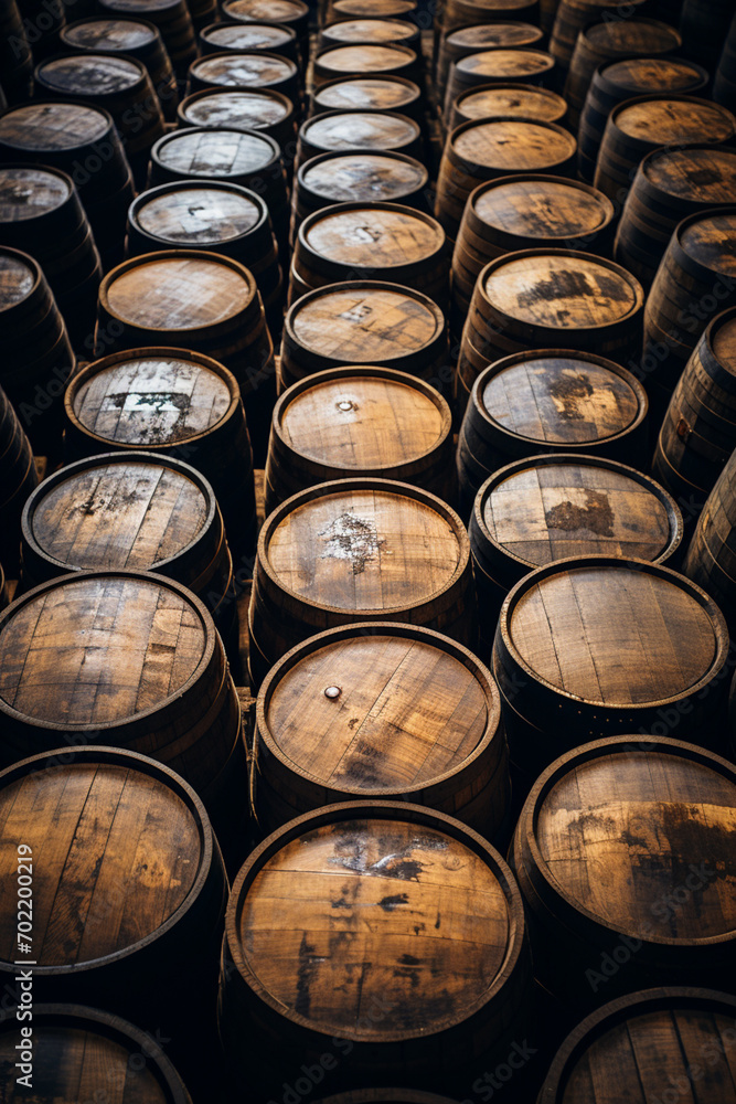 Minimalist, abstract depiction of whiskey barrels in a distillery. Minimalist, abstract depiction of whiskey barrels in a distillery.