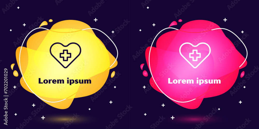Set line Heart with a cross icon isolated on blue background. First aid. Healthcare, medical and pharmacy sign. Abstract banner with liquid shapes. Vector Illustration Set line Heart with a cross icon isolated on blue background. First aid. Healthcare, medical and pharmacy sign. Abstract banner with liquid shapes. Vector Illustration