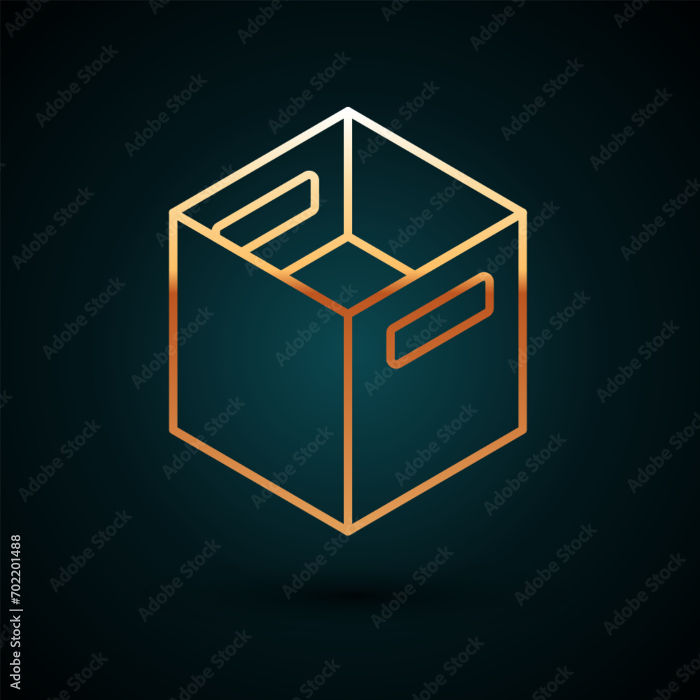 Gold line Carton cardboard box icon isolated on dark blue background. Box, package, parcel sign. Delivery and packaging. Vector Gold line Carton cardboard box icon isolated on dark blue background. Box, package, parcel sign. Delivery and packaging. Vector
