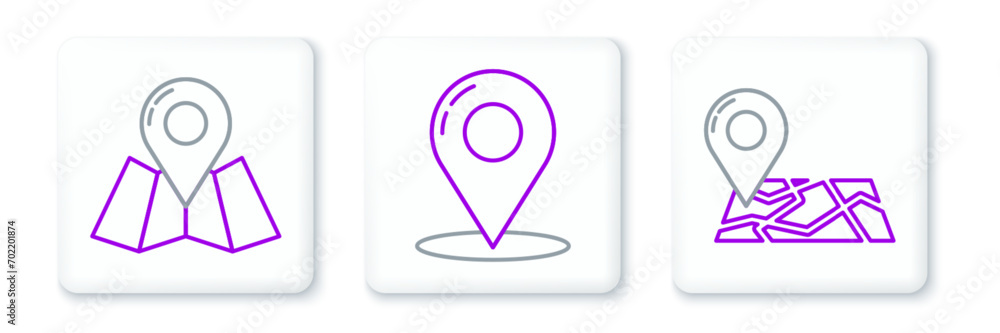 Set line Folded map with location marker, and Map pin icon. Vector Set line Folded map with location marker, and Map pin icon. Vector