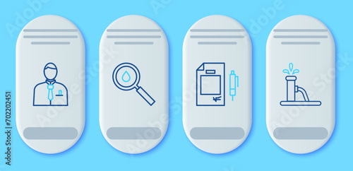 Set line Oil drop, Contract money and pen, Businessman or stock market trader and pump pump jack icon. Vector